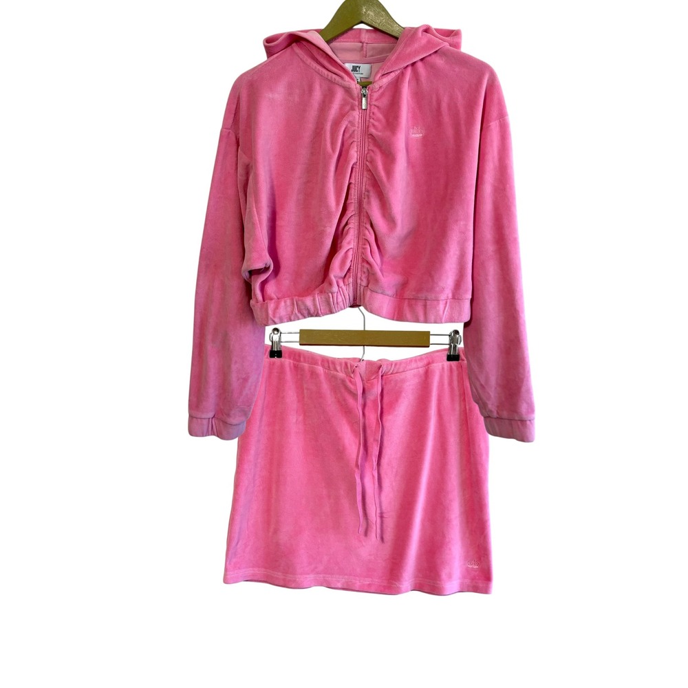 Juicy Couture Size XL Pink Jacket Skirt Sweat Set Y2K Retro Preppy Feminine
